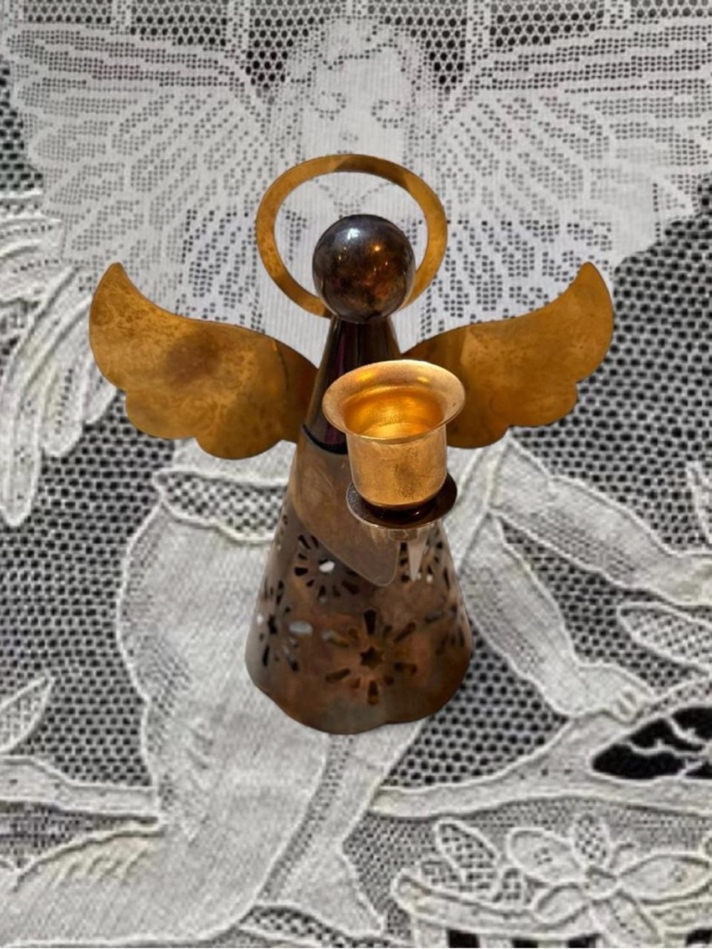 Vintage Antique Whimsygoth Gold Angel Metal Candle Holder